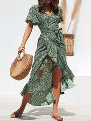Vorioal Irregular Chiffon Print Dress