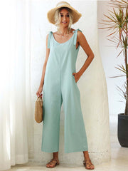 Vorioal Loose V Neck Solid Color Jumpsuit