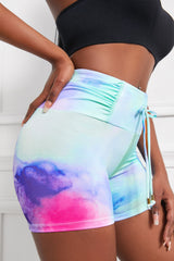 Tie-Dye Tie Detail Ruched Sports Shorts