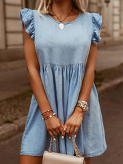 Vorioal Ruffle Cuff Denim Dress