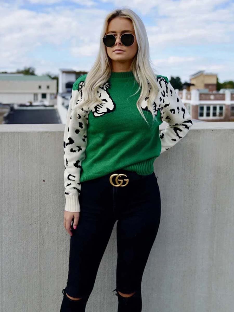 Vorioal Snow Leopard Knit Sweater