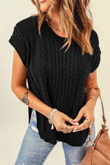 Cable-Knit Side Slit Sweater Vest