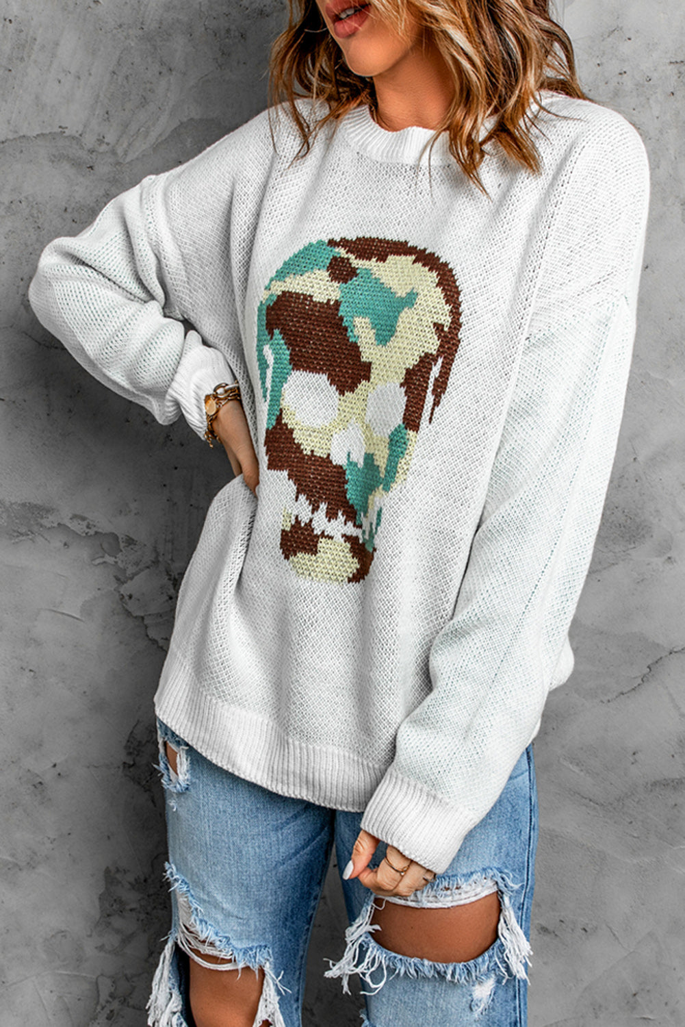 Skull Graphic Drop Shoulder Sweater