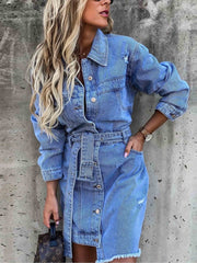 Vorioal Sexy Denim Dress With Belt