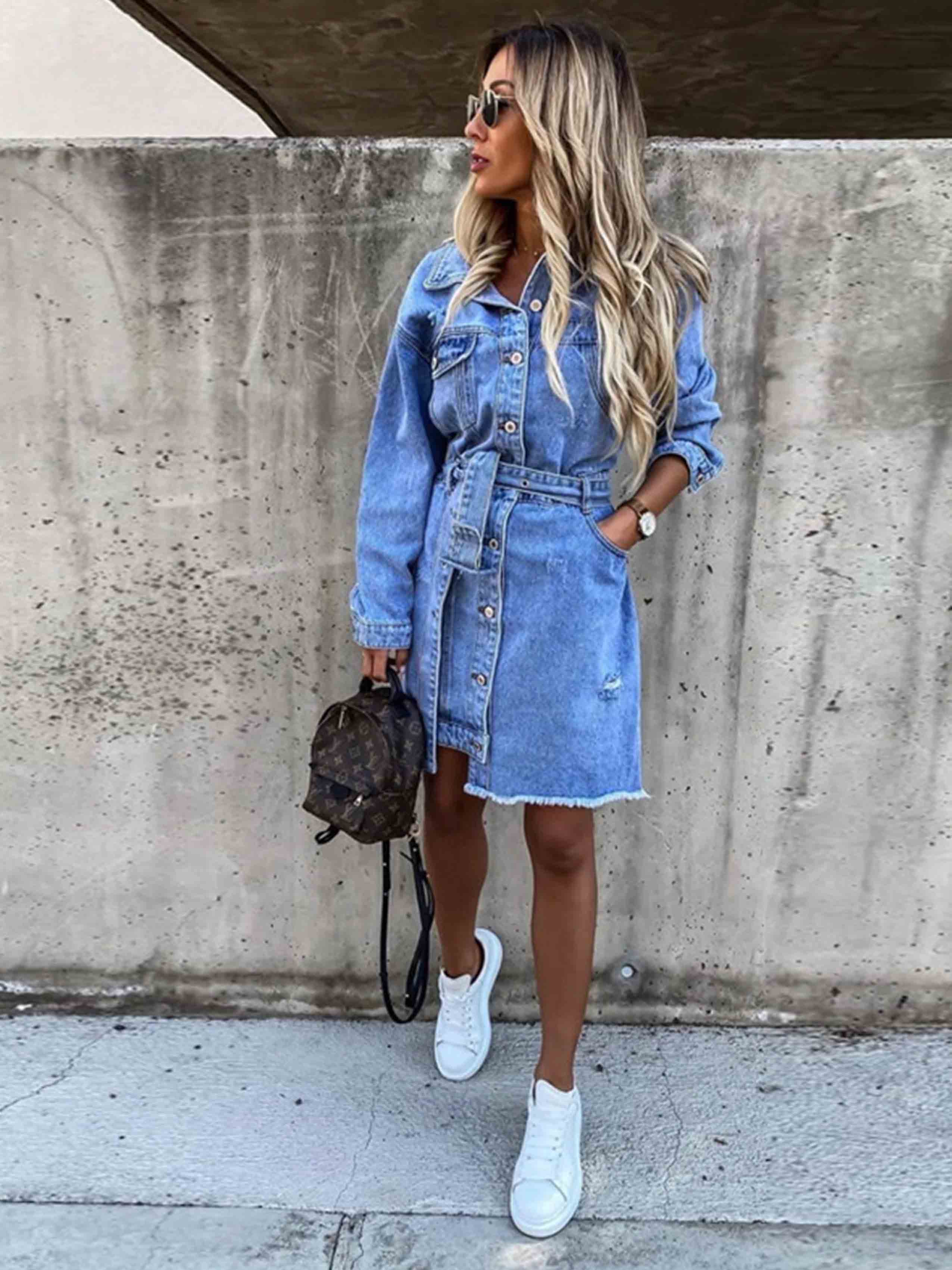 Vorioal Sexy Denim Dress With Belt