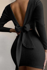 Open Back Knotted Long Sleeve Bodycon Dress