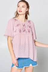 This Detailed Lace Trimmed Bubble Chiffon Blouse