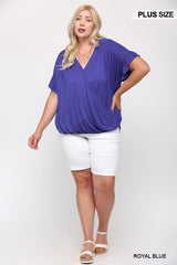 Solid Viscose Knit Surplice Top With Ruffle Sleeve