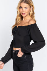 Off Shoulder Smocking Woven Top