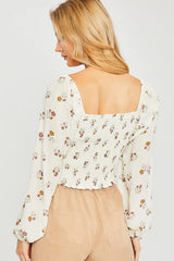 Woven Print Smocked Long Sleeve
