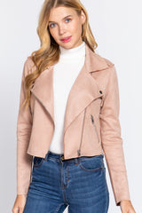 Long Slv Biker Faux Suede Short Jacket