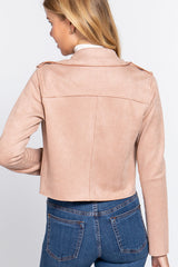 Long Slv Biker Faux Suede Short Jacket