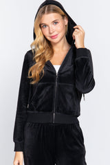 Long Sleeve Velour Hoodie Zip Up Jacket