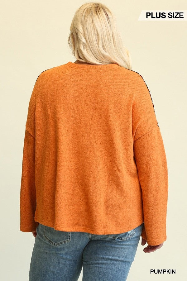 Novelty Knit And Solid Knit Mixed Loose Top