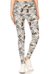 Yoga Style Banded Lined Dragonfly Print, Full Length Leggings In A Slim Fitting Style With A Banded High Waist