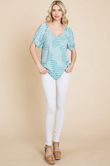 Hounds Tooth And Check Plaid Top