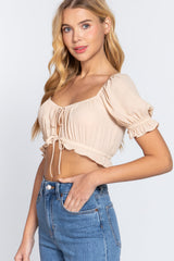 Short Slv Print Crop Woven Top