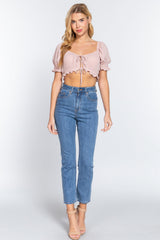 Short Slv Print Crop Woven Top