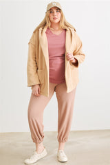 Plus Two Pocket Open Front Soft To Touch Hooded Cardigan Jacket