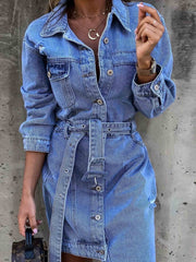 Vorioal Sexy Denim Dress With Belt