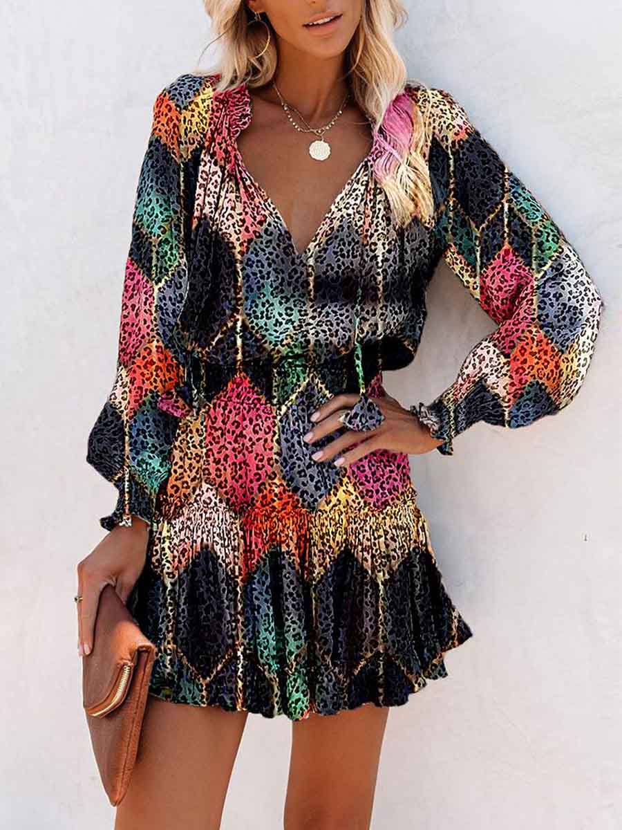 Vorioal Color Leopard Printed Dress