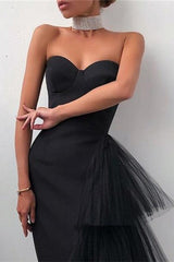 Modern Soft Satin Evening Party Dress Sweetheart Organza Tiered Sweetheart