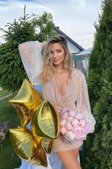 Nelly Beaded Pearl Mesh Dress