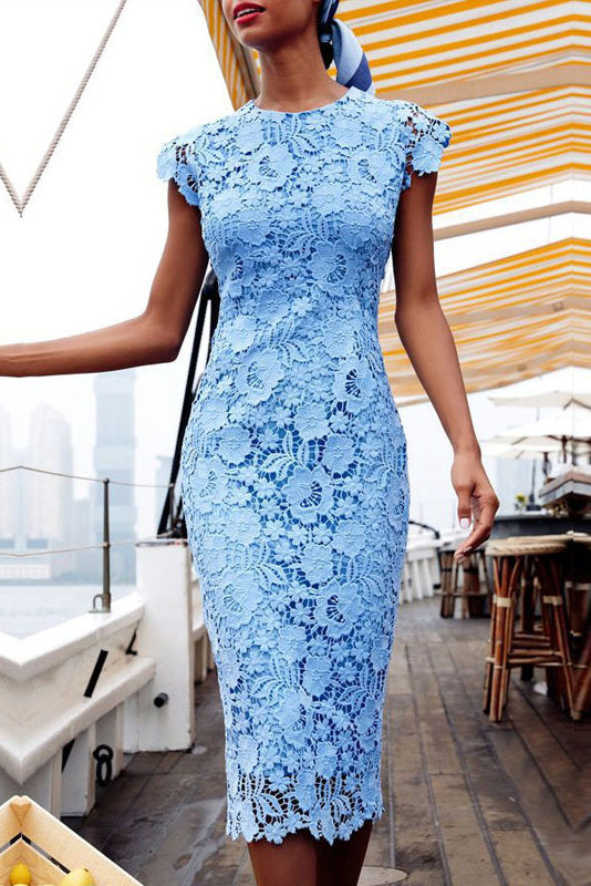 Round Neck Lace Short Sleeve Dress