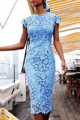 Round Neck Lace Short Sleeve Dress