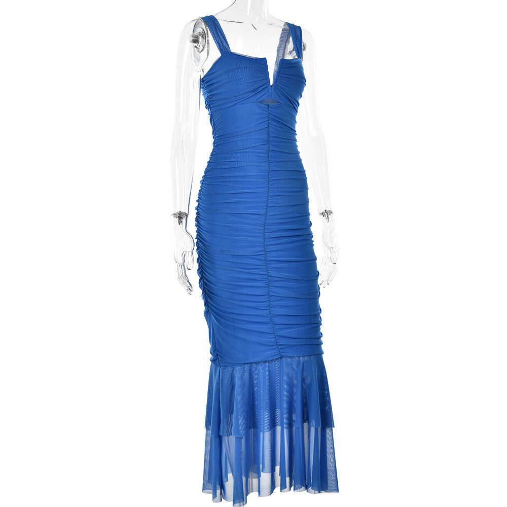 Ruched Fishtail Maxi Dress