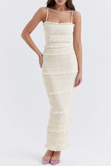 Pleated Fully Lined High Stretchy Maxi Dress