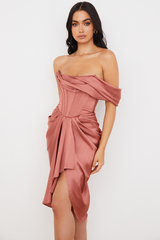 Satin One Shoulder Mid Dress
