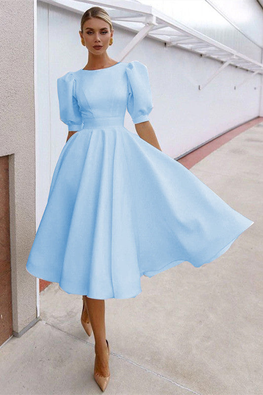 Puff Sleeve Slim Midi Dress
