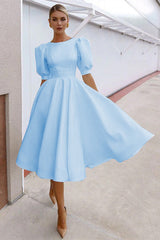 Puff Sleeve Slim Midi Dress