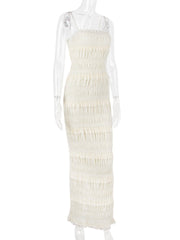 Pleated Fully Lined High Stretchy Maxi Dress
