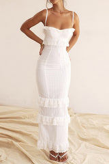 White Embroidered Strap Maxi Dress