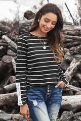 Striped Lace Button Detail Top