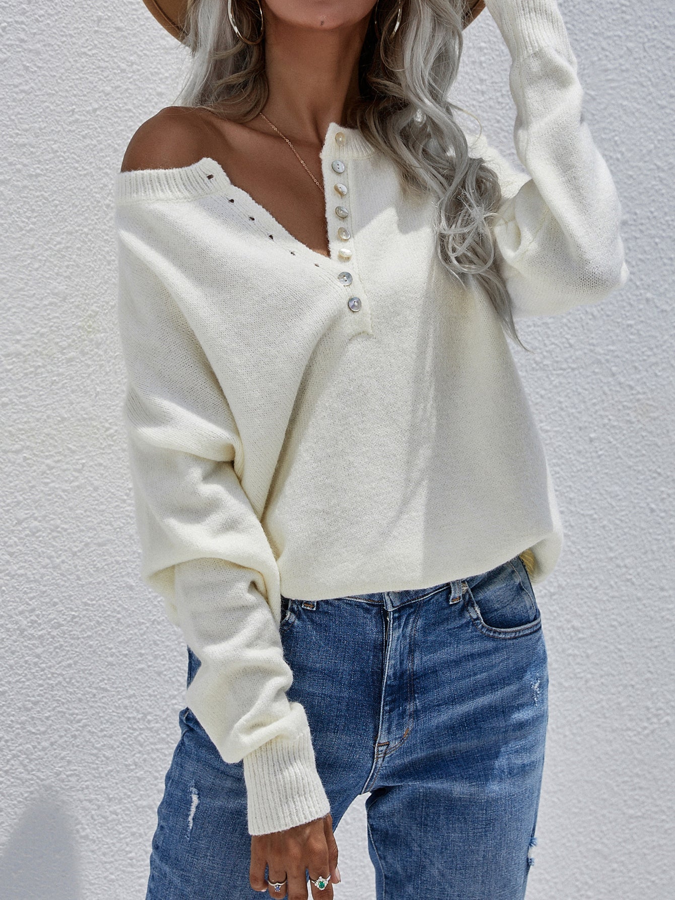 Half Button Long Sleeve Henley Sweater