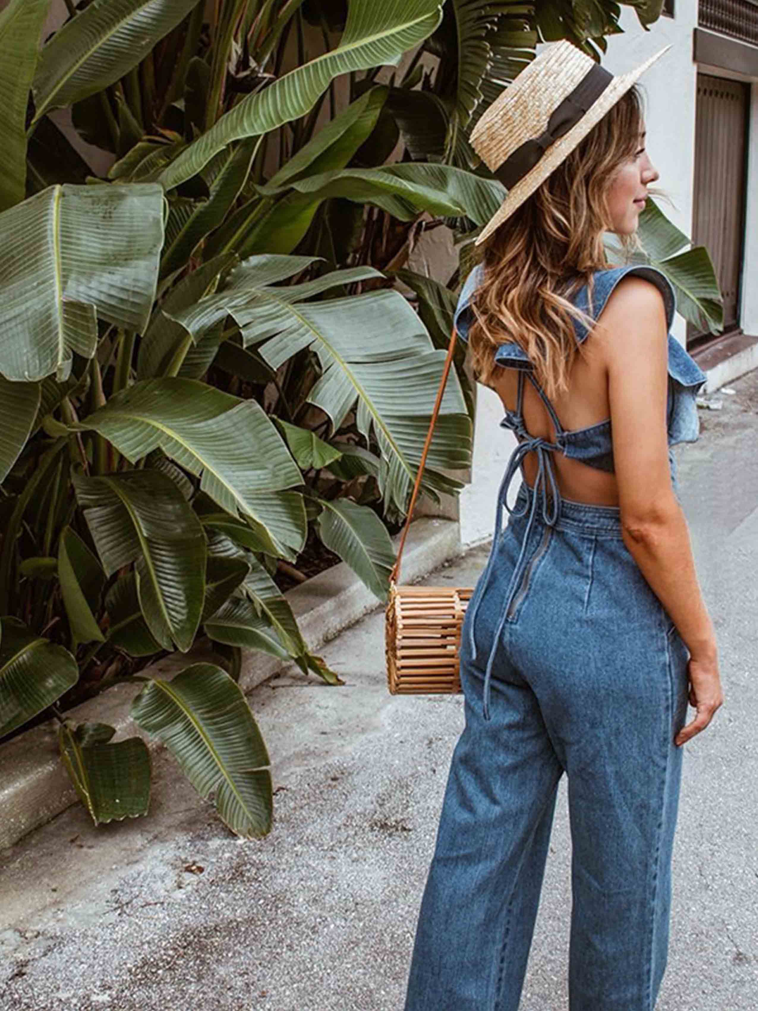 Vorioal O Neck Flouncing Denim Jumpsuit