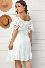 Plus Size Tassel Tie Spliced Lace Off-Shoulder Dress