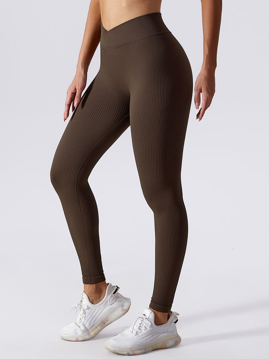 Seamless Rib Cross Waistband Yoga Leggings