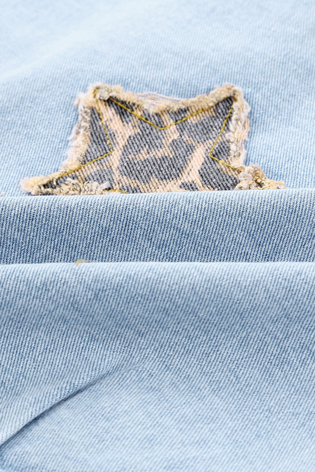 Leopard Star Applique Distressed Denim Jacket