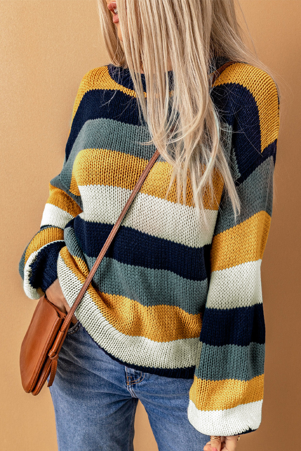 Striped Dropped Shoulder Knitted Pullover Sweater