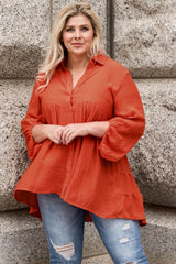 Plus Size Collared Balloon Sleeve Shirt