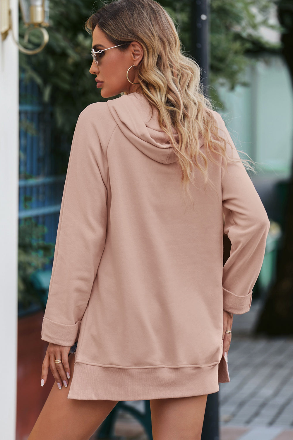 Side Slit Raglan Sleeve Hoodie