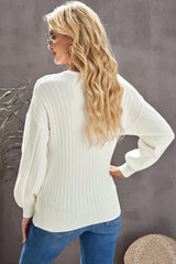 Ribbed Puff Sleeve Surplice Sweater