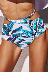 Leaves Print Cut-Out High Waist Bikini Bottoms