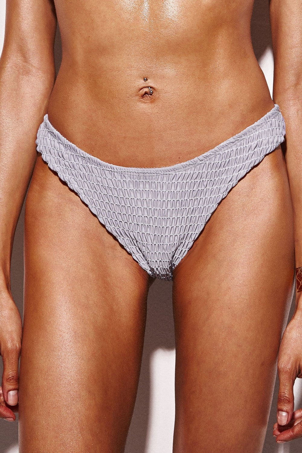 Gray Smocked Bikini Bottoms