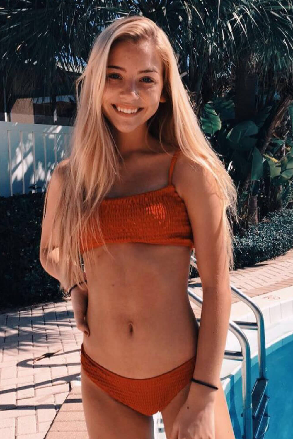 Orange Red Smocked Bikini Bottoms