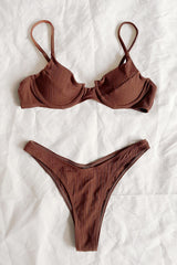 Chocolate Ribbed V Cut Bikini Bottoms